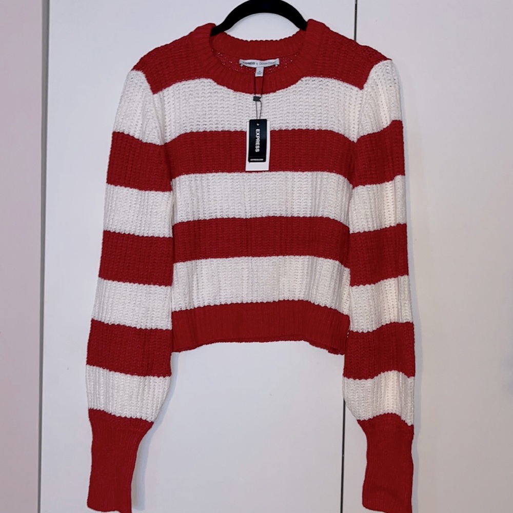 Red & White Striped Express x Olivia Culpó Cropped Sweater